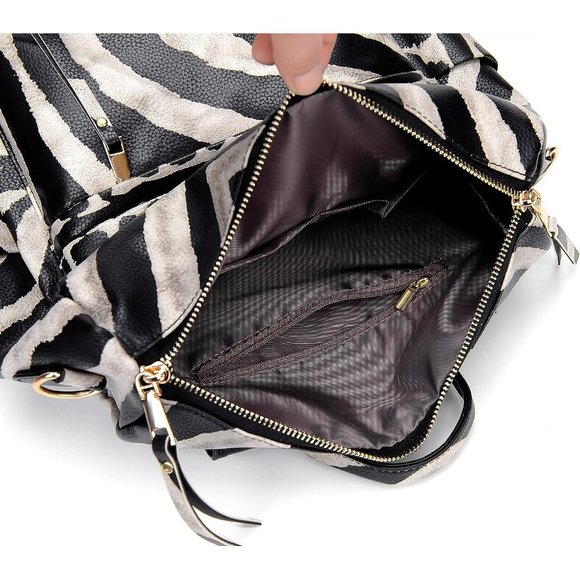 Women\'s Zebra Black Multipurpose Design Convertible Shoulder Bag main image 6